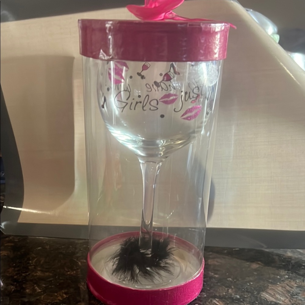 BUNDLE- Wine Glass with Pink Accents & 6 Cute Wine Monster Glass Markers